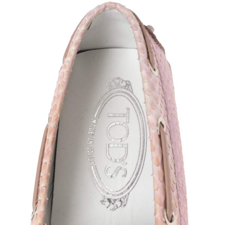 Pre Owned Tod's Pink Python Leather Bow Loafers Size 36