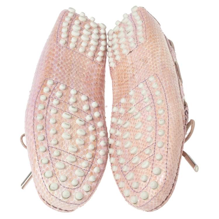 Pre Owned Tod's Pink Python Leather Bow Loafers Size 36