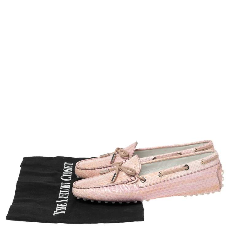 Pre Owned Tod's Pink Python Leather Bow Loafers Size 36