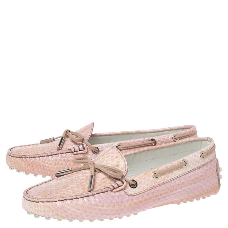Pre Owned Tod's Pink Python Leather Bow Loafers Size 36