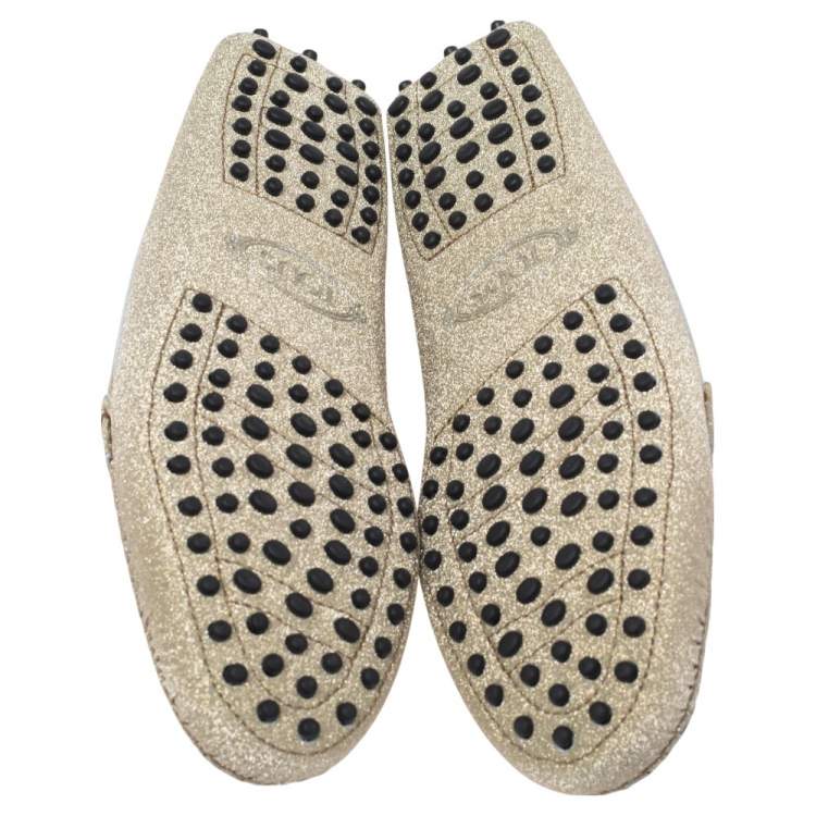 Pre Owned Tod's Gold Glitter Double T Slip On Loafers Size 39.5