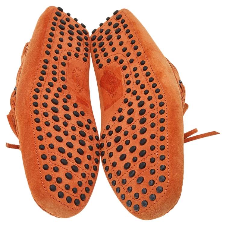 Pre Owned Tod's Orange Suede Bow Driver Loafers Size 42