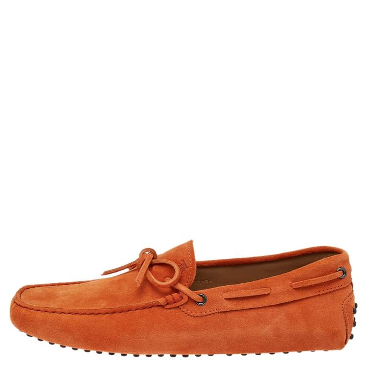 Pre Owned Tod's Orange Suede Bow Driver Loafers Size 42