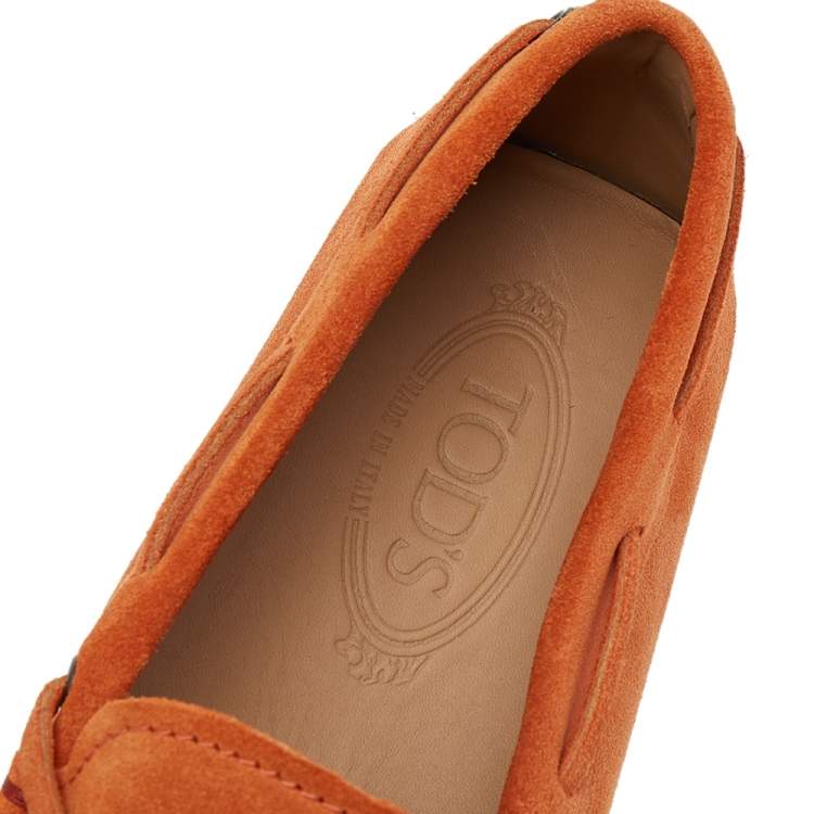 Pre Owned Tod's Orange Suede Bow Driver Loafers Size 42
