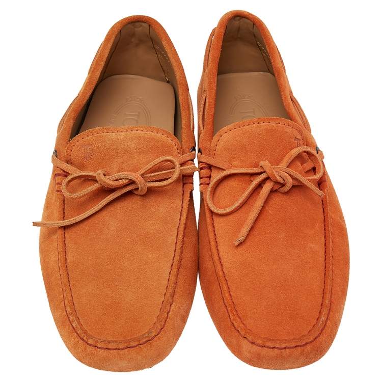 Pre Owned Tod's Orange Suede Bow Driver Loafers Size 42
