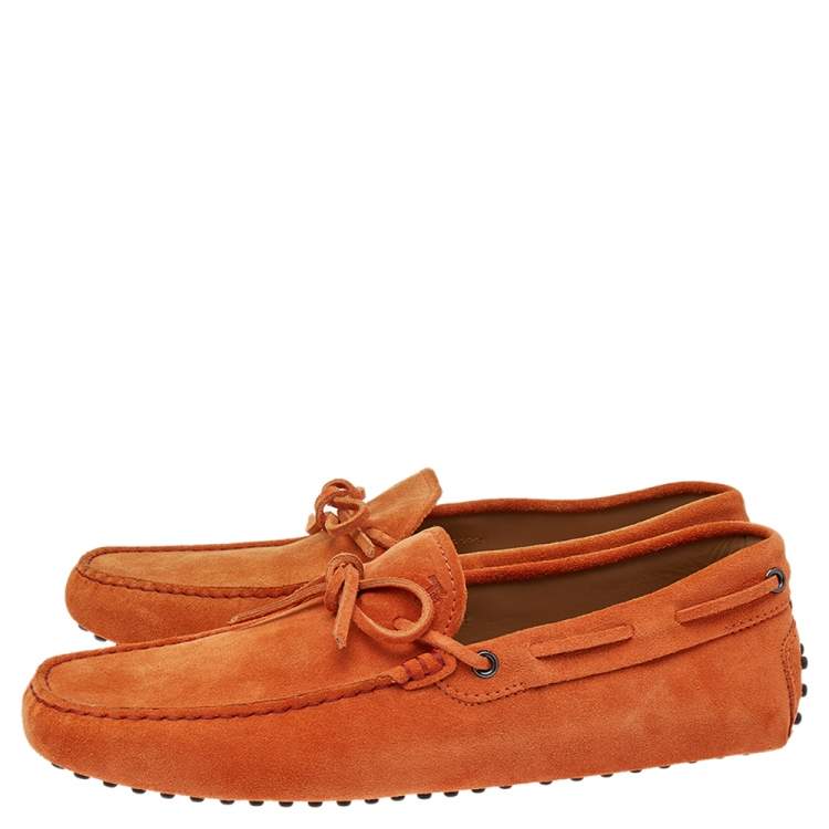 Pre Owned Tod's Orange Suede Bow Driver Loafers Size 42