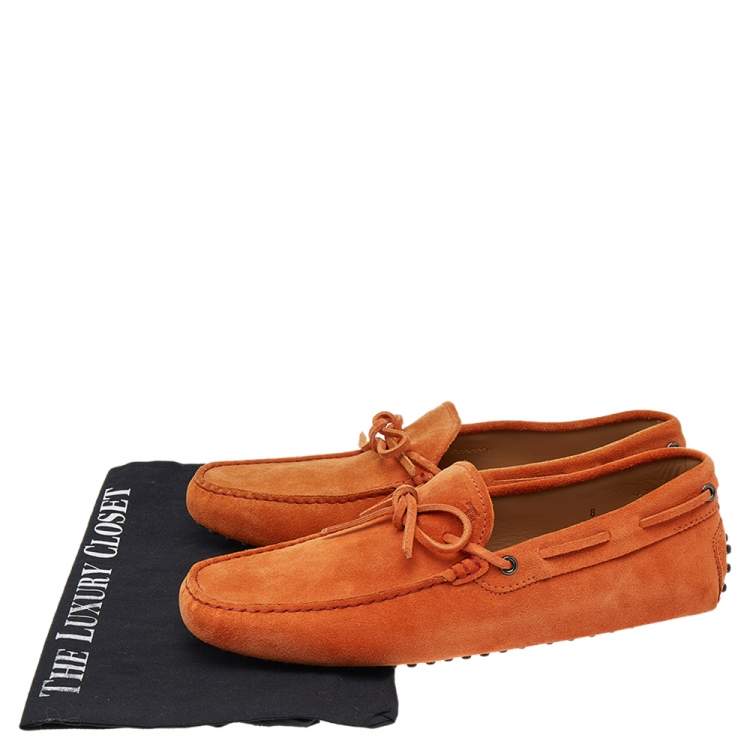 Pre Owned Tod's Orange Suede Bow Driver Loafers Size 42