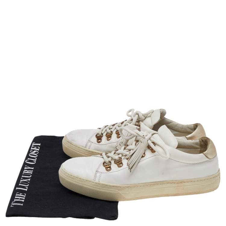 Pre Owned Tod's White Leather Tassel Trim Low Top Sneakers Size 39