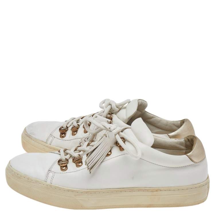 Pre Owned Tod's White Leather Tassel Trim Low Top Sneakers Size 39