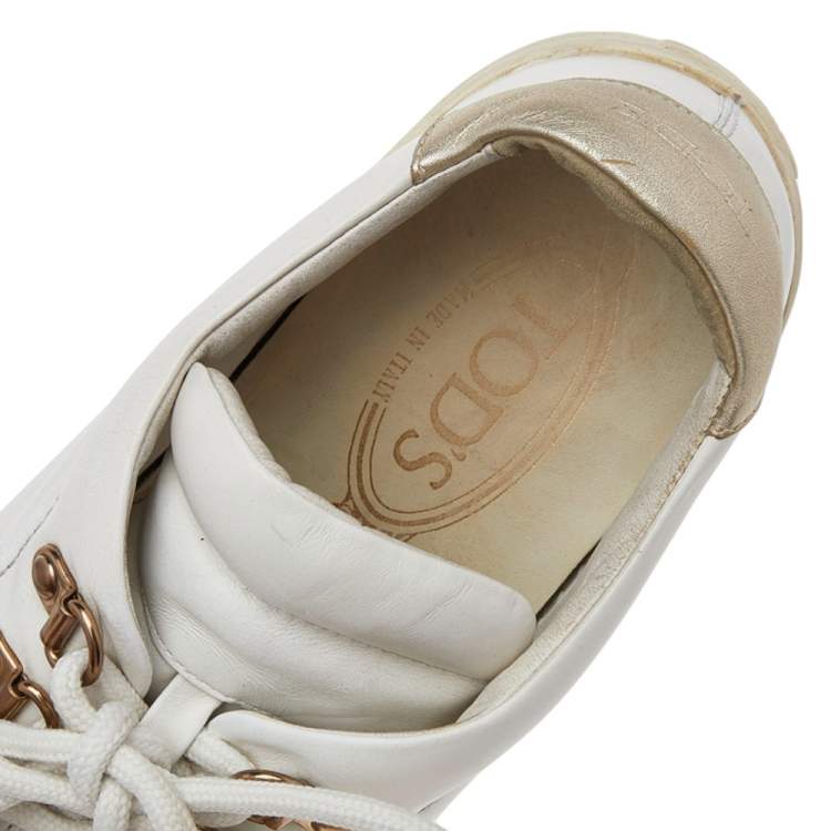 Pre Owned Tod's White Leather Tassel Trim Low Top Sneakers Size 39