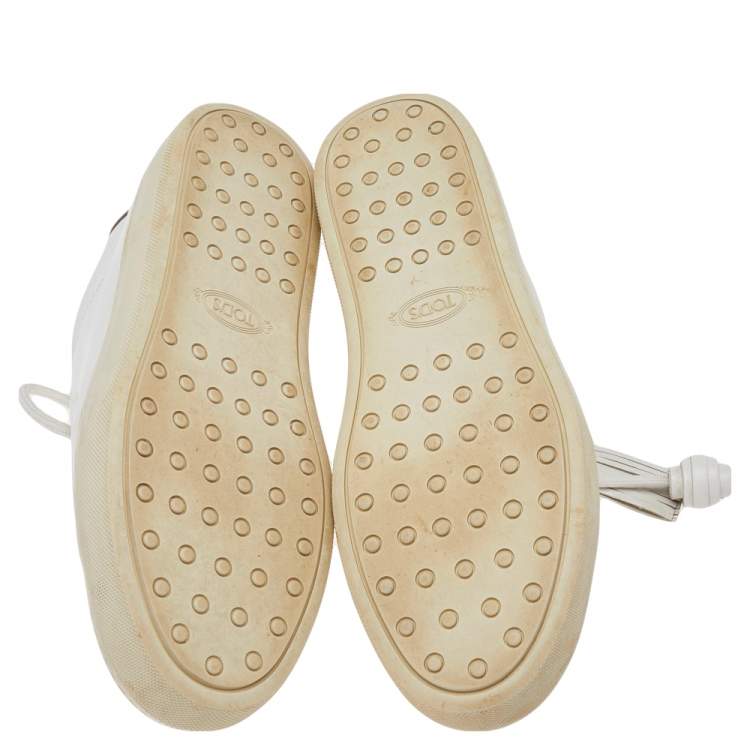 Pre Owned Tod's White Leather Tassel Trim Low Top Sneakers Size 39