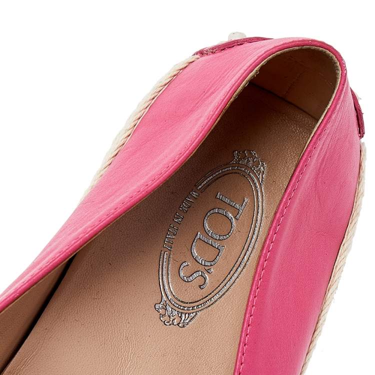 Pre Owned Tod's Pink/Red Suede And Leather Espadrille Flats Size 38.5