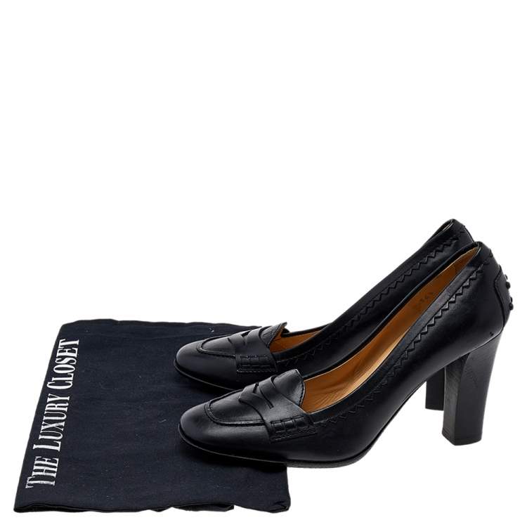 Pre Owned Tod's Black Leather Penny Loafer Pumps Size 36.5
