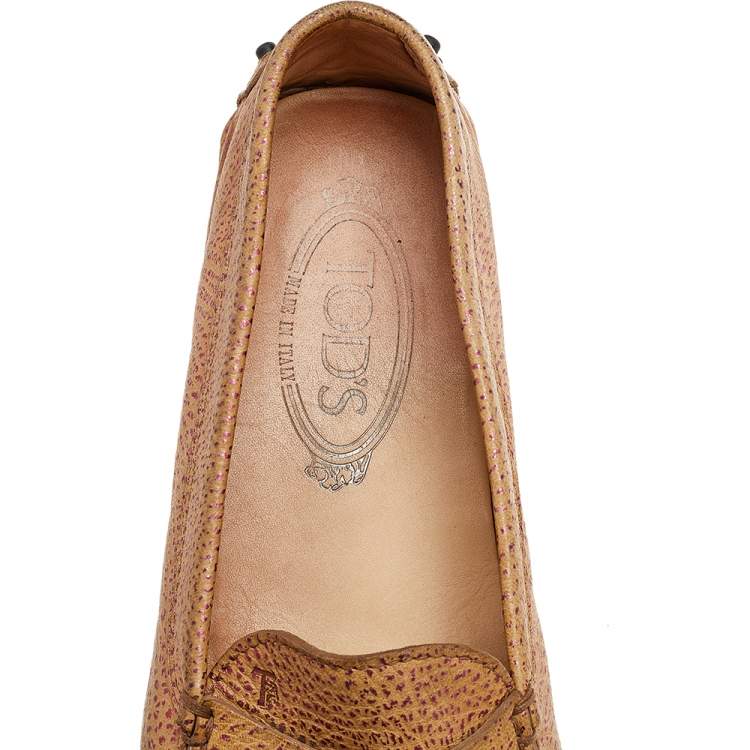 Pre Owned Tod's Beige/Metallic Pink Leather Penny Slip On Loafers Size 38