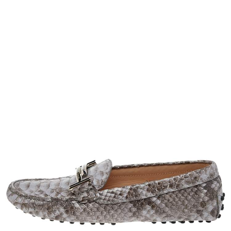 Pre Owned Tod's Grey Python Leather Slip on Loafers Size 36.5