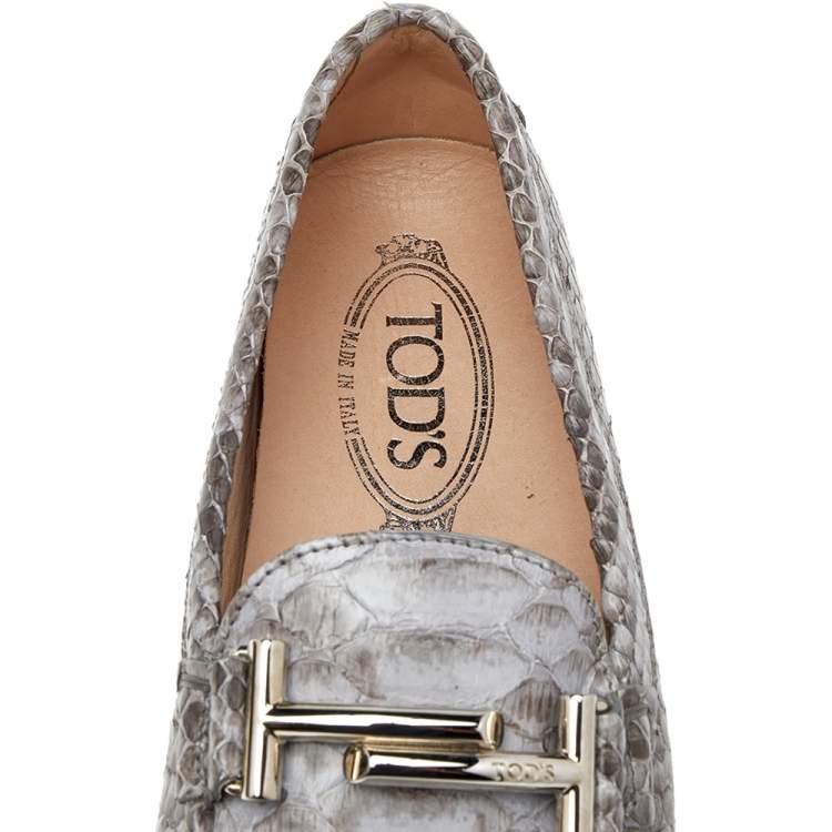 Pre Owned Tod's Grey Python Leather Slip on Loafers Size 36.5