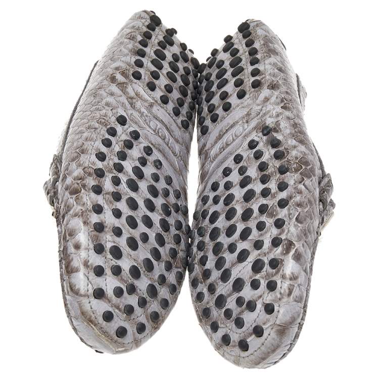 Pre Owned Tod's Grey Python Leather Slip on Loafers Size 36.5