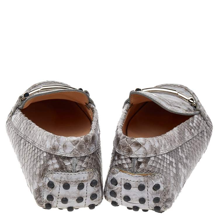 Pre Owned Tod's Grey Python Leather Slip on Loafers Size 36.5