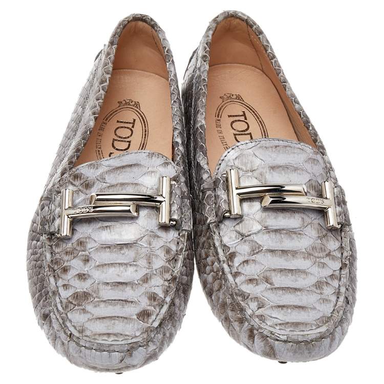 Pre Owned Tod's Grey Python Leather Slip on Loafers Size 36.5