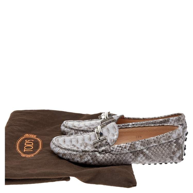 Pre Owned Tod's Grey Python Leather Slip on Loafers Size 36.5