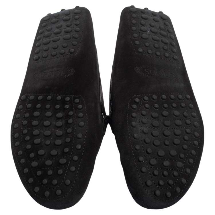 Pre Owned Tod's Black Suede and Velvet Double T Slip On Loafers Size 39.5