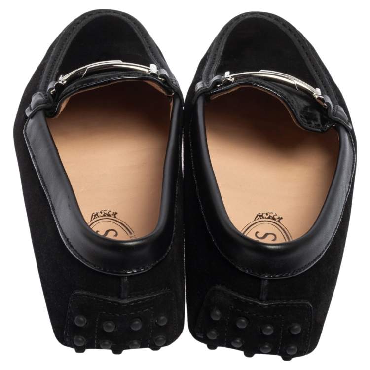 Pre Owned Tod's Black Suede and Velvet Double T Slip On Loafers Size 39.5