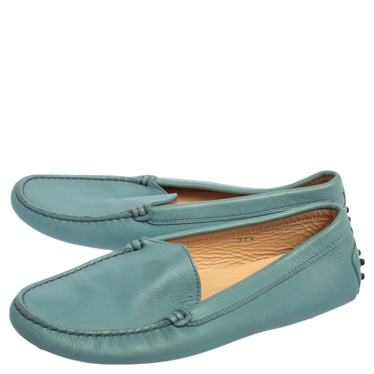 Pre Owned Tod's Blue Leather Slip On Loafers 37.5