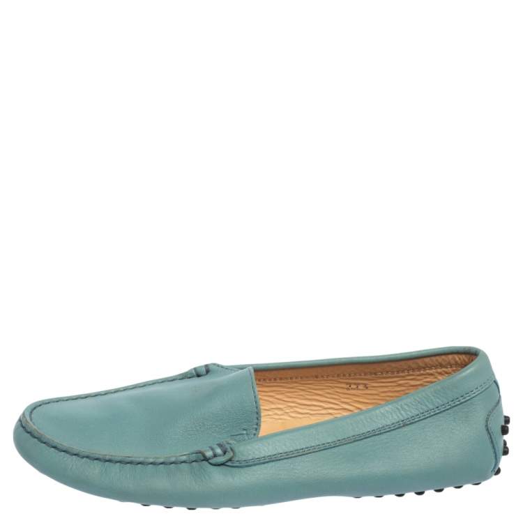 Pre Owned Tod's Blue Leather Slip On Loafers 37.5