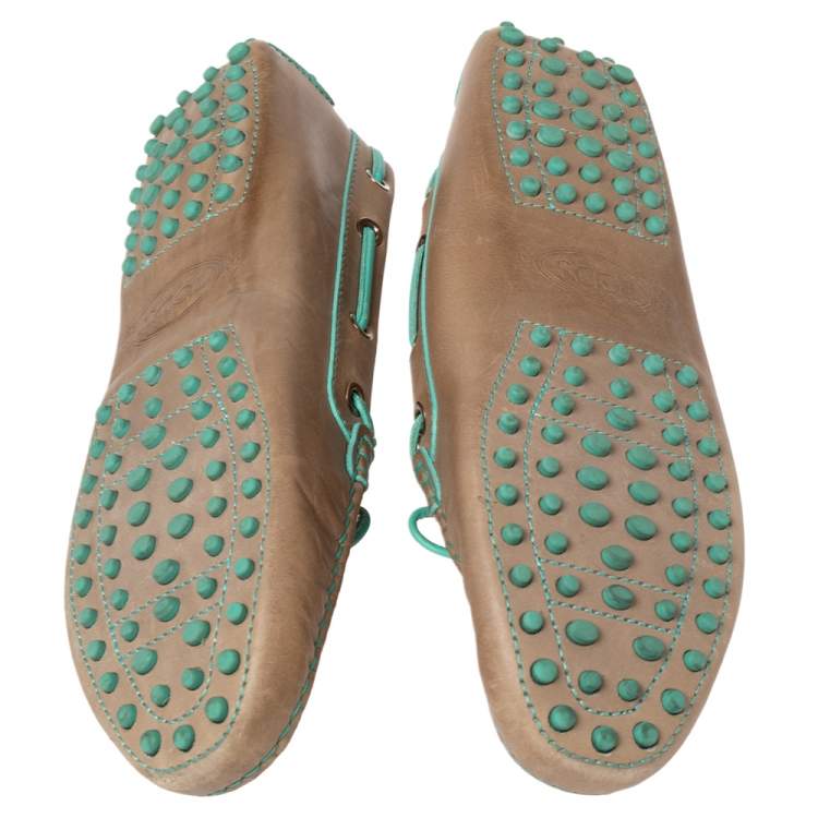مملوكة مسبقًا Tod's Light Brown/Turquoise Leather Bow Loafers Size 39