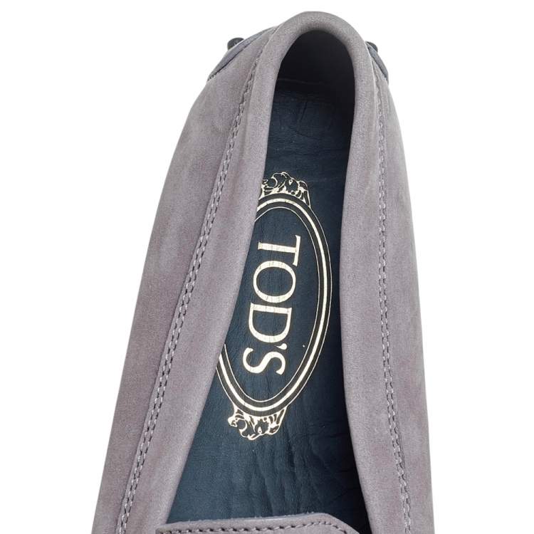Pre Owned Tod's Grey Suede Embellished Slip On Loafers Size 36
