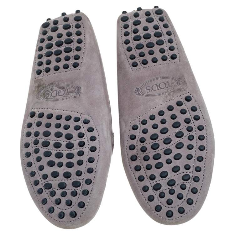 Pre Owned Tod's Grey Suede Embellished Slip On Loafers Size 36
