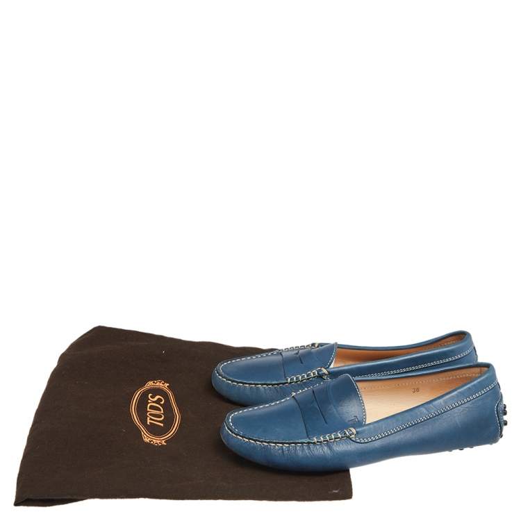 Pre Owned Tod's Blue Leather Gommino Driving Loafers Size 36