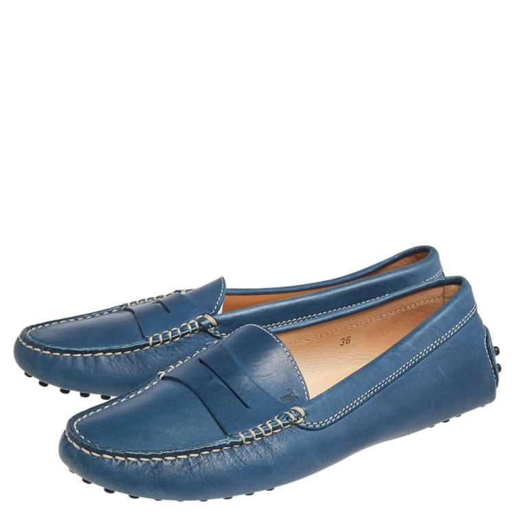 Pre Owned Tod's Blue Leather Gommino Driving Loafers Size 36