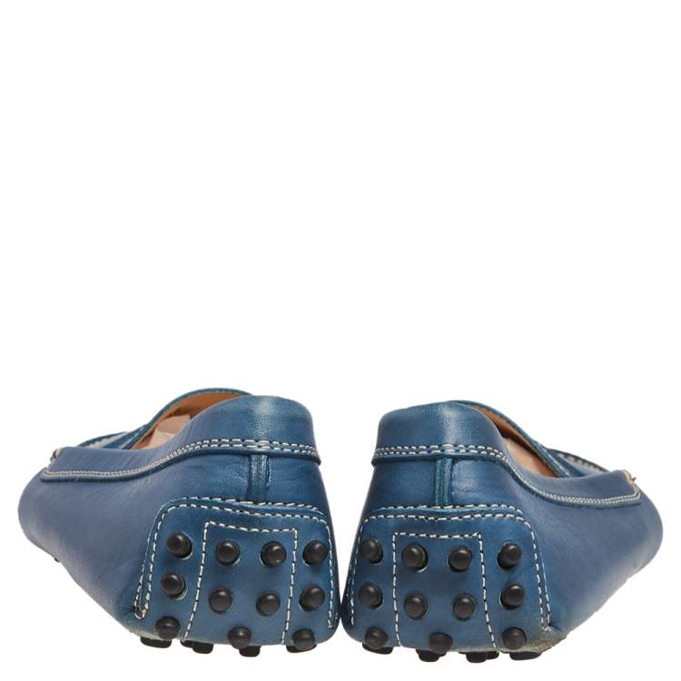 Pre Owned Tod's Blue Leather Gommino Driving Loafers Size 36
