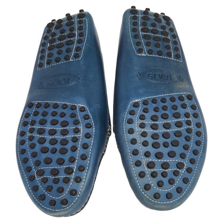 Pre Owned Tod's Blue Leather Gommino Driving Loafers Size 36