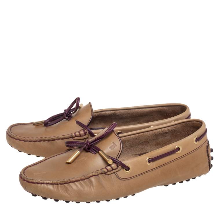 مملوكة مسبقًا Tod's Beige Leather Bow Loafers Size 37
