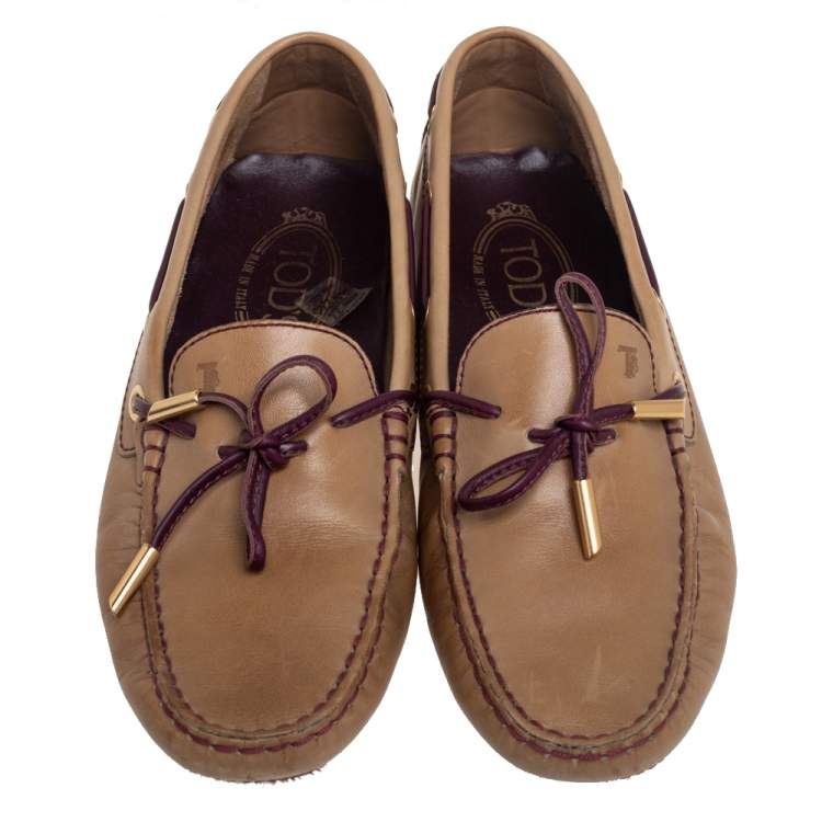 مملوكة مسبقًا Tod's Beige Leather Bow Loafers Size 37