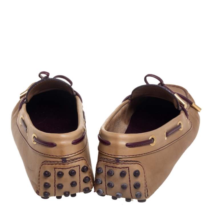 مملوكة مسبقًا Tod's Beige Leather Bow Loafers Size 37