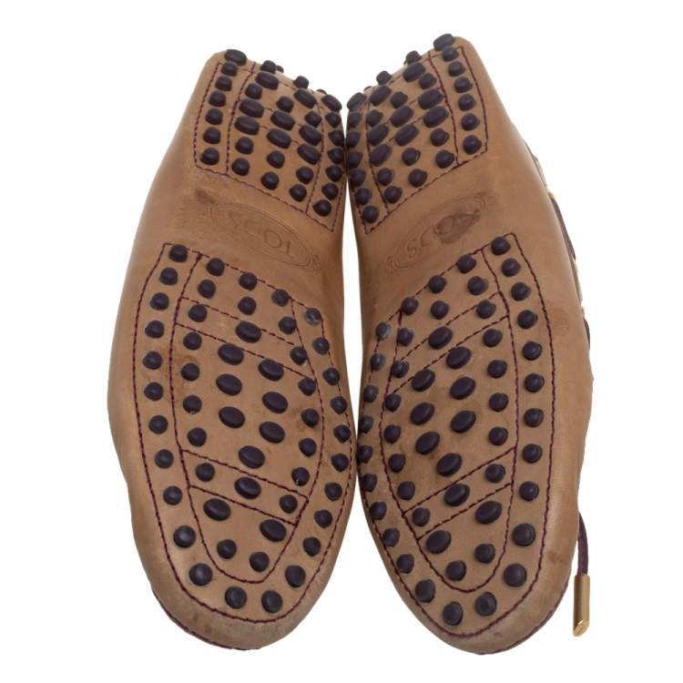 مملوكة مسبقًا Tod's Beige Leather Bow Loafers Size 37