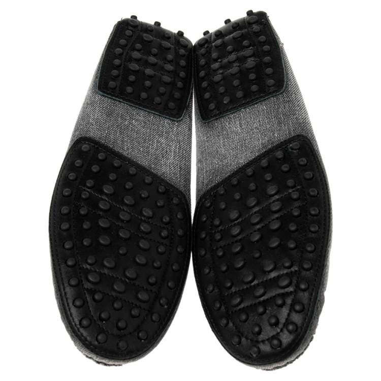 Pre Owned Tod's Grey Denim Gommini Penny Slip On Loafers Size 39