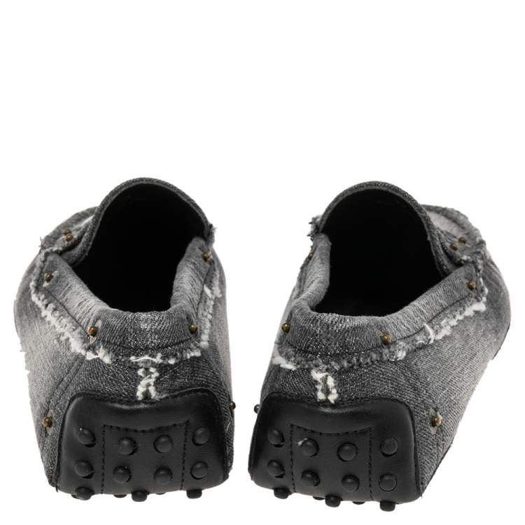 Pre Owned Tod's Grey Denim Gommini Penny Slip On Loafers Size 39