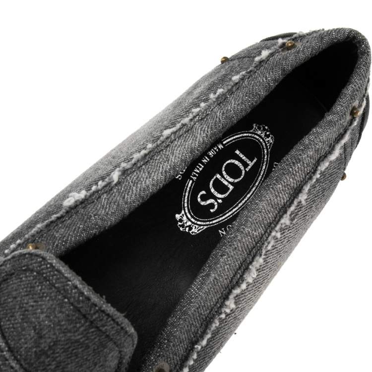 Pre Owned Tod's Grey Denim Gommini Penny Slip On Loafers Size 39