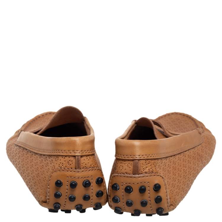 Pre Owned Tod's Tan Laser Cut Leather Penny Loafers Size 36.5