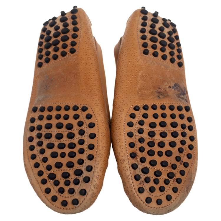 Pre Owned Tod's Tan Laser Cut Leather Penny Loafers Size 36.5