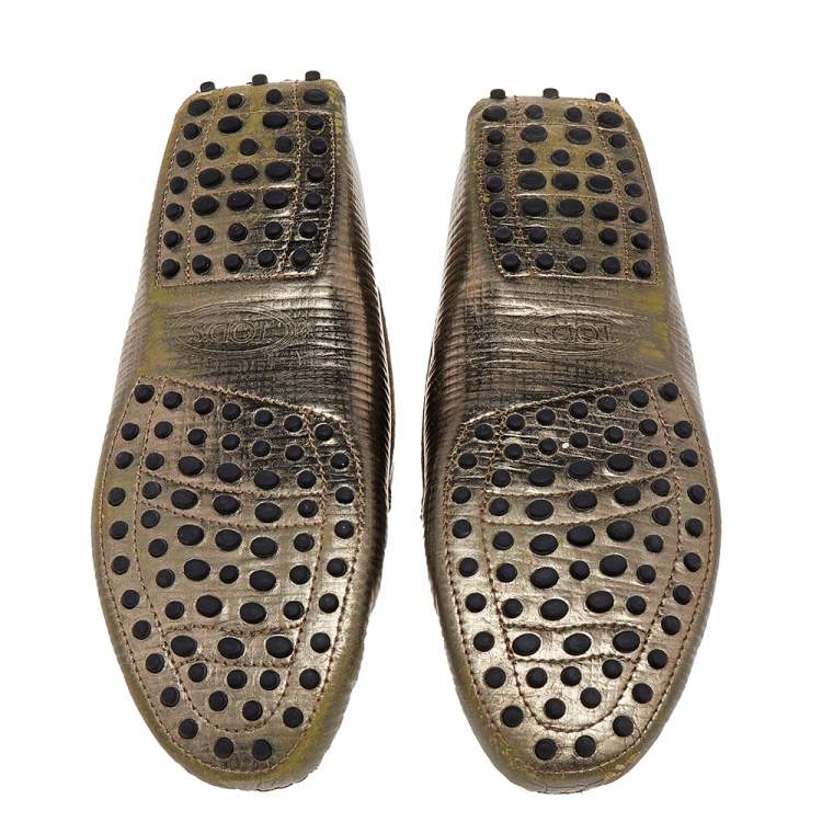 Pre Owned Tod's Metallic Bronze Lizard Embossed Leather Penny Loafers Size 37