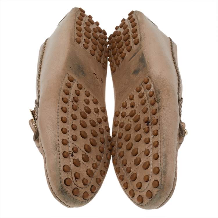 Pre Owned Tod's Beige Leather Fringe Slip on Loafers Size 36.5
