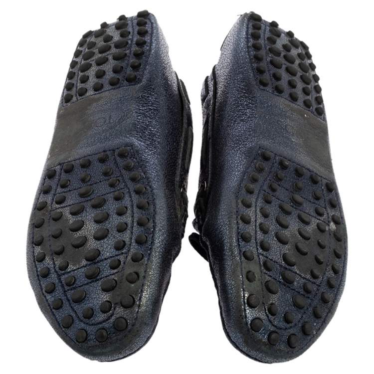Pre Owned Tod's Metallic Blue Leather Gommino Slip On Loafers Size 38