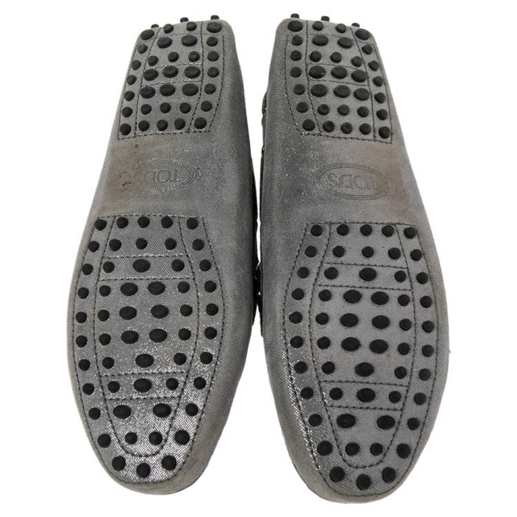 Pre Owned Tod's Grey Suede Gommini Slip On Loafers Size 39.5 