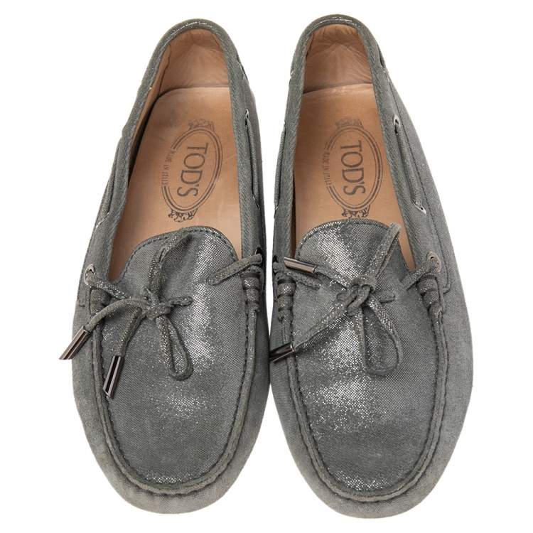 Pre Owned Tod's Grey Suede Gommini Slip On Loafers Size 39.5 