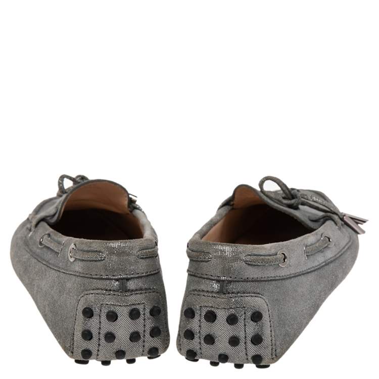 Pre Owned Tod's Grey Suede Gommini Slip On Loafers Size 39.5 
